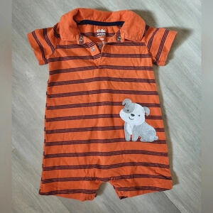 Child of Mine by‎ Carters Orange Striped Dog Romper Size 12M